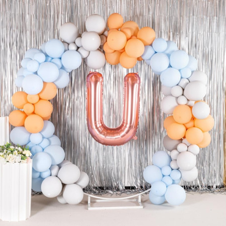 Balon Folie Metalizata Litera U, Cyrax, 100 cm, Umflati cu Heliu sau Aer, Ambalaj Individual, Pai inclus, Rose Gold