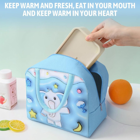 Geantă Frigorifică, Cyrax, cu Desene Animate 3D, Portabilă pentru Copii, de Prânz, din Pânză Oxford, 23x13x19 cm, Model Elefantel, Albastru