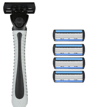 Aparat de Ras Manual,  din Otel Inoxidabil, Suport Lama + 4 Capete de Schimb Incluse, Cutie pentru Lame, Negru