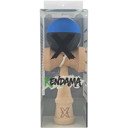Kendama X Originala, Profesionala, Cyrax, din Lemn, Rubber Grip, 18 cm, Albastru/Negru
