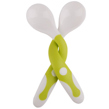 Set 2 Tacamuri pentru Bebelusi, Cyrax, fara BPA, Maner din silicon,14.5 x 3.3 cm, Flexibile, +6 luni, Alb/Verde
