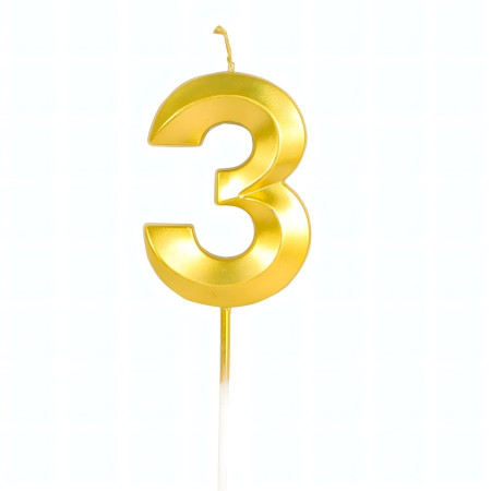 Lumanare Cifra 3, Cyrax, Model Diamond, 5 x 3.4 cm, Auriu