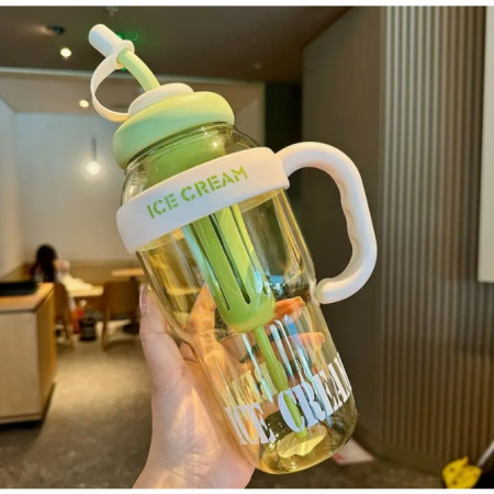 Sticla de Apa, Cyrax, Termica, Mentinere 6 Ore, 1400 mL, cu Pai si Capac, PP si Silicon, cu Maner Alb, 25.5x7.5 cm, Verde