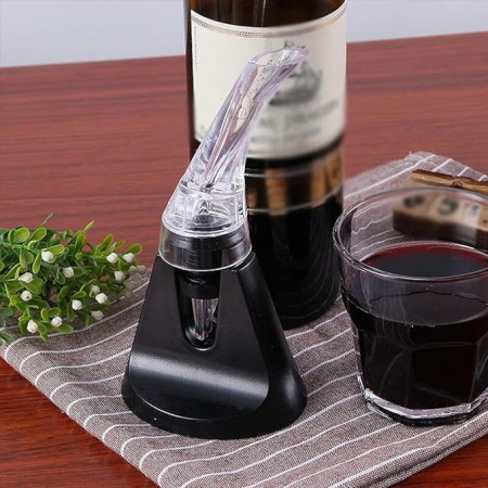 Aerator cu Turnator de Vin 2in1, Cyrax, Decantare, Anti-Picurare, Fara Scurgere, 18x10x8cm, Negru