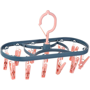 Uscator de Rufe Suspendat  cu 12 Carlige, Rotire 360 Grade, Protectie Vant, Mateiral Plastic, Usor de Depozitat, Multifunctional, 30 x 12.5 cm, Albastru/Roz