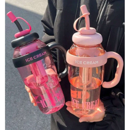 Sticla de Apa, Cyrax, Termica, Mentinere 6 Ore, 1400 mL, cu Pai si Capac, PP si Silicon, cu Maner Negru, 25.5x7.5 cm, Roz