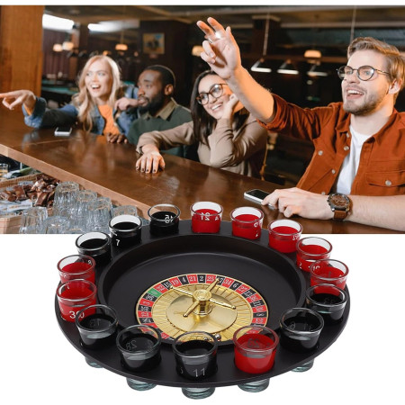 Joc de Baut Ruleta cu Pahare de Shot Cyrax, 30 cm, Rosu/Negru