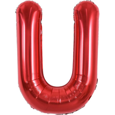 Balon Folie Metalizata Litera U, Cyrax, 40 cm, Umflati cu Heliu sau Aer, Ambalaj Individual, Pai inclus, Rosu