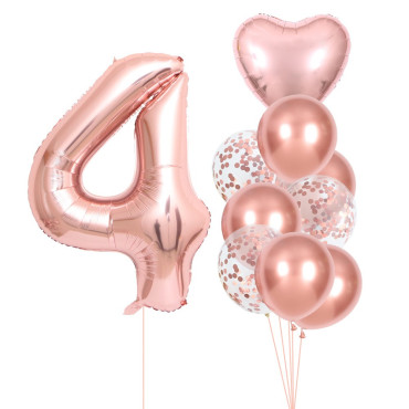Set 10 Baloane Folie si Latex, Cyrax, Tematica Aniversare, Baloane Latex 25cm, Figurina Inimioara 45 cm, Cifra 4 de 81 cm, Ambalaj Individual, Pai Inclus, Umflare cu Aer sau Heliu, Roz Pal