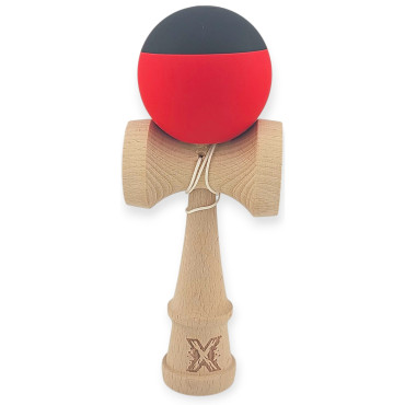 Kendama X Originala, Profesionala, Cyrax, 18 cm, din Lemn, Rubber Grip, Rosu/Negru
