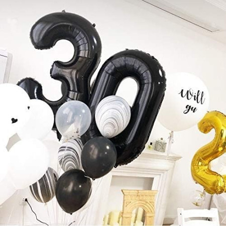 Balon din Folie Metalizata, Cyrax, Figurina Cifra, Tema Aniversare 100 cm, Ambalaj Individual, Pai inclus, Umflare cu Aer sau Heliu, Negru, Cifra 0