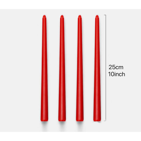 Set 4 Lumanari,  pentru Suport de Masa, Fara Miros si Fum, din Parafina, 2.2 x 25 cm, Rosu