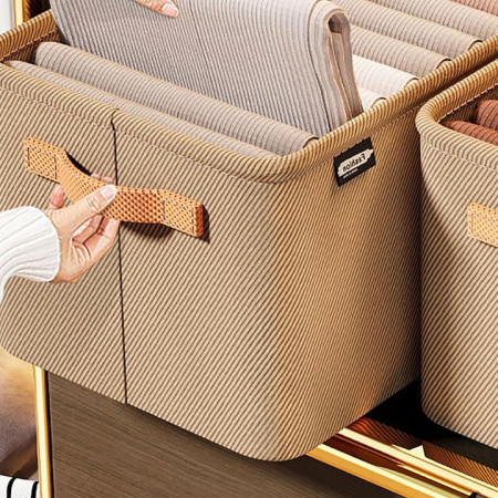 Cutie Depozitare  pentru Haine, lucruri, din Textil cu Cadru Metalic, Manere Laterale, forma Dreptunghiulara, 35 x 25 x 22cm, volum 19 L, Kaki