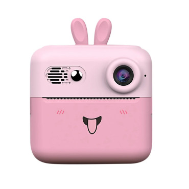 Camera Instantanee pentru Copii, Cyrax, cu Functie de Printare, Cablu USB-C, Bluetooth, Compatibil iOS/Android, Imprimare APP, Model Iepure, Snur de Agatat Inclus, Roz