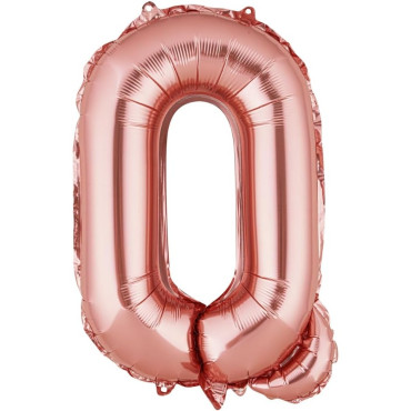 Balon Folie Metalizata Litera Q, Cyrax, 40 cm, Umflati cu Heliu sau Aer, Ambalaj Individual, Pai inclus, Rose Gold
