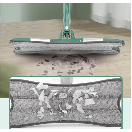 Mop Plat cu Laveta din Microfibra,  Pentru Uz Casnic, Sistem de Stoarcere X, Tija Telescopica 140 cm, Rotire 360°,38 x 140 cm, Verde