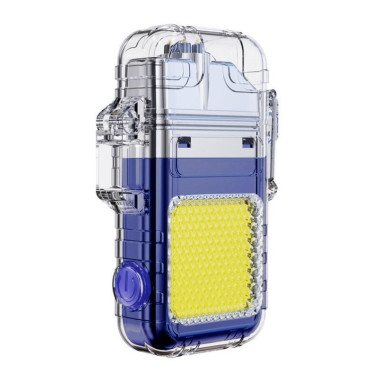 Lanterna Tip Breloc cu Bricheta,  Impermeabila, 3 Moduri Iluminare, 300 mAh, Incarcare USB-C, COB, Raza de Actiune 50 - 100 m, 7.4 x 4.9 x 1.7 cm, Albastru