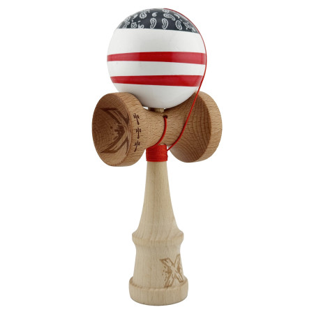 Kendama X CHICANOS Originala, Profesionala, Cyrax, Big Cups V2, Super Sticky cu Cupe Mari, Rulment Metalic, din lemn 18 cm, Ata 55 cm, Negru/Alb