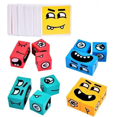 Jucarie Pentru Copii Montessori Cyrax, Cub din Lemn, Asamblare Fete, 64 de Carti Distractive, pentru Baieti si Fete, Varsta +3 ani, Educativ, Cutie din Aluminiu, 13.5 x 4 x 9 cm, multicolor