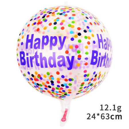 Balon din Folie Metalizata, Cyrax, Figurine 4D, Model Happy Birthday, Tematica Aniversara Bombonele, 63x24 cm, Ambalaj Individual, Pai Inclus, Umflare cu Aer sau Heliu, Mov-Multicolor