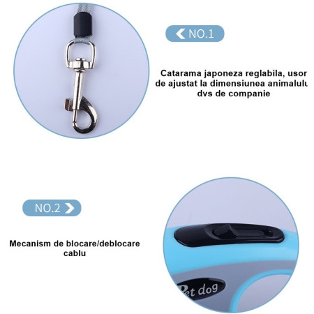 Lesa Automata Retractabila,  pentru Caini, 3m, 20 kg, ABS, Verde/Bleu, 8x12x4 cm