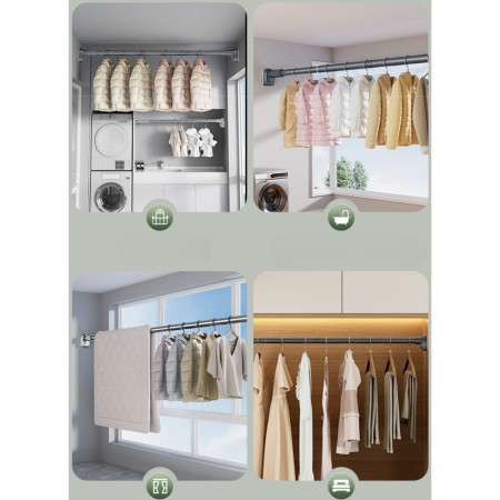 Bara Telescopica Multifunctionala,  din Otel Inoxidabil si ABS, Utilizare Universala, Extensie 220 - 240 cm, Fara Perforare Perete, Negru