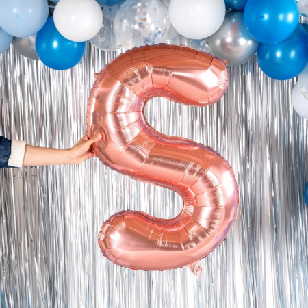 Balon Folie Metalizata Litera S, Cyrax, 100 cm, Umflati cu Heliu sau Aer, Ambalaj Individual, Pai inclus, Rose Gold