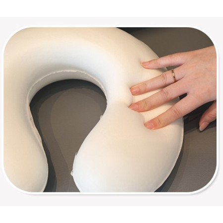 Perna de Calatorie in Forma de U,  Pentru Gat si Cap, Umplutura din Spuma cu Memorie, 30x30 cm, Model Pisica, Accesoriu de Voiaj, Birou, Masina, Sistem Prindere Capse, Gri