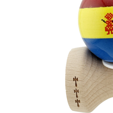 Kendama X Originala, Profesionala, Cyrax, Tricolor Edition Stil Romanesc, Super Sticky cu Cupe Mari KING SIZE V3, Rulment Metalic si Gaura in Baza, din Lemn 18 cm, Ata 62/65 cm, Multicolor
