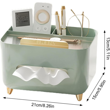 Suport pentru Servetele,  Cutie Multifunctionala, Design Minimalist, ABS, cu Suport pentru Obiectele Personale, pentru Birou, 21x15x13 cm, Verde