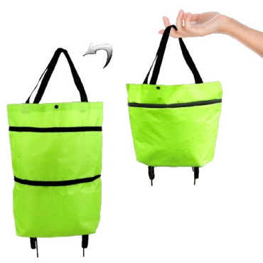 Geanta Pliabila,  2 in 1, Carucior cu Roti, pentru Cumparaturi, 19 l, Verde, Plastic, 39 x 46 x 12 cm