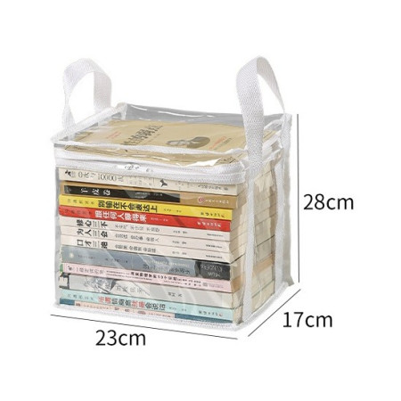 Cutie de Depozitare,  din PVC+Textil, Rezistenta la Apa, Geanta pentru Carti, 23x17x28 cm, Transparent-Alb