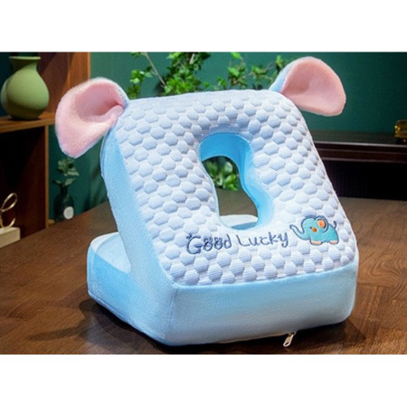 Perna din Spuma,  pentru Birou, Calatorii, Pauze, Model Elefant, Microfibra, 30x35x30 cm, Albastru