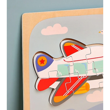 Puzzle Montessori din Lemn pentru Copii, Cyrax, 3D, 0-3 Ani, Model Avion, Educativ, Intuitiv, Creativ, 6 Piese, 15x15x0.5 cm, Multicolor