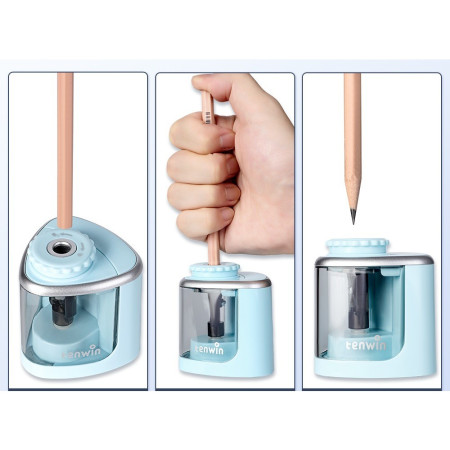 Ascutitoare Electrica Semi-Automata,  din Plastic, Baterii 2 x AA (neincluse), 6.5 x 6.5 x 7.5 cm, Albastru