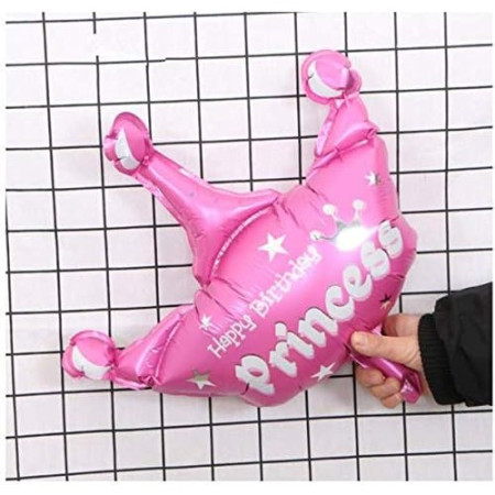 Balon din Folie Metalizata, Cyrax, Mini Figurine, Model Coroana de Printesa, Tematica Aniversare, 42x38 cm, Ambalaj Individual, Pai Inclus, Umflare cu Aer sau Heliu, Roz