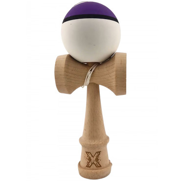 Kendama X Originala, Profesionala, Cyrax, din Lemn, 18 cm, Multicolor Mov/Negru/Alb