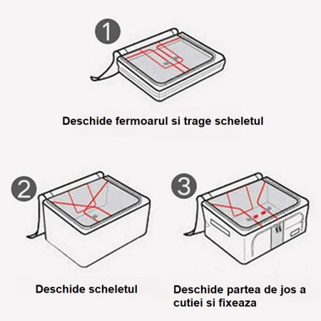 Cutie Depozitare,  66L, din Material Textil, 50 x 40 x 33 cm, pentru Haine si Lenjerii, Model Bambus, Negru