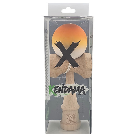 Kendama X Originala, Profesionala, Cyrax, din Lemn, Rubber Grip, 18 cm, Portocaliu/Galben/Alb