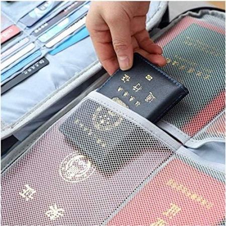 Geanta Flippy pentru Depozitare Acte si Documente, Facturi, Carduri, cu Cod de Securitate, 5 Compartimente, Impermeabila, 37 x 20 x 27 cm, Gri