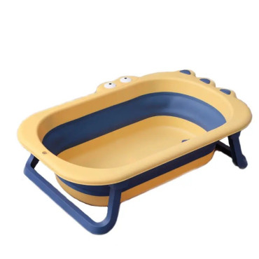 Cada Pliabila pentru Baie, Cyrax, din PP+TPR, pentru Copii 0-6 Ani, Model Crocodil, Dop de Scurgere, 80x54x21 cm, Galben/Albastru