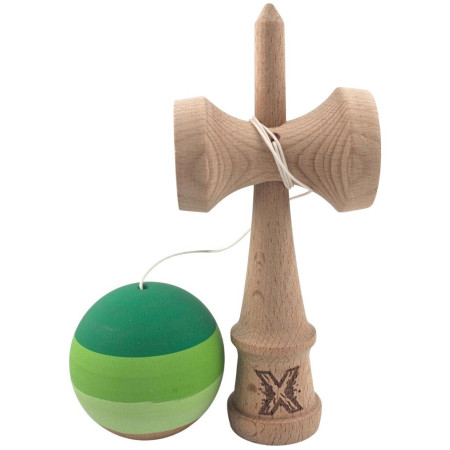 Kendama X Originala, Profesionala, Cyrax, din Lemn, Rubber Grip, 18 cm, Verde in 3 Culori