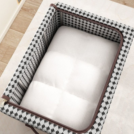 Cutie de Depozitare Pliabila,  Cu fermoar Bidirectional, 24 L, Textil, 40x30x20 cm, Cadru Metalic, o Fereastra, Suport Baza Stabil din Plastic, Design Zebra, Alb Negru