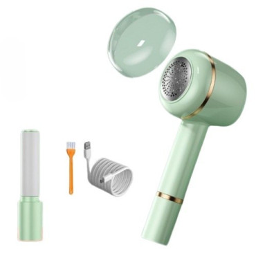 Aparat Pentru Curatat Scame, Par Si Praf,  Pentru Diferite Tipuri De Material, Cu Lame Din Otel Inoxidabil, Incarcare Prin USB Type-C, Cu Perie De Curatare, Cablu USB Si Stick Cu Lipici Incluse, Verde, 220 x 86 mm