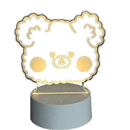 Lampa LED decorativa,  3D, Ursulet, din material acril si lumina multicolora, alb