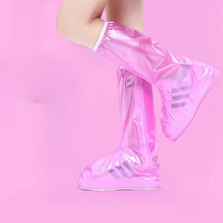 Protectie Incaltaminte pentru Ploaie si Noroi,  Impermeabila, Talpa Antiderapanta, cu Fermoar si Capsa, Inaltime 40 cm, Marime XL 40-41, Roz
