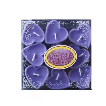 Set 9 Lumanari in Forma de Inima,  pentru Ziua Indragostitilor, Aroma de Lavanda, Ardere 3.5 h, din Parafina, 4 x 2 cm, Mov