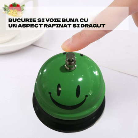 Clopotel Metalic Multifunctional, Cyrax, Verde cu Imprimeu Smiley Face, 7.5x7.5x6.5 cm, Receptie, Restaurant, Cafenele