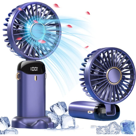 Ventilator Ultra Portabil cu Aromaterapie,  3 in 1, de Mana, de Birou, de Gat, 5 Trepte de Viteza, Incarcare USB, Autonomie 12h, Pliabil, cu Ecran LCD, Mov