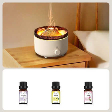 Umidificator de tip vulcan,  cu aromaterapie, cu telecomanda, 560 ml, model V21A, alb